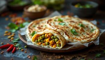 Delicious flatbread stuffed with colorful vegetables - Generated using AI photo