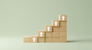 Ascending wooden blocks symbolizing progress against a serene background - Generated using AI photo