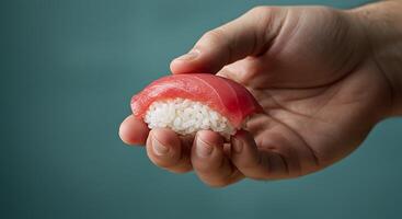A chef's presentation of glistening tuna nigiri sushi - Generated using AI photo