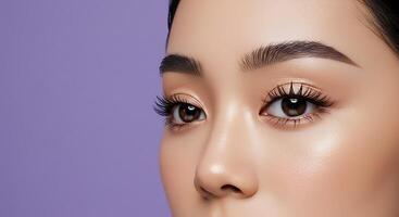 Close-up of a woman's eye with defined eyelashes - Generated using AI photo