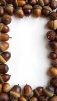 A vertical background formed from a collection of acorns photo