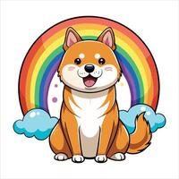 Akita sitting proudly under a rainbow vector