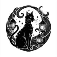 Cat With Full Moon vector
