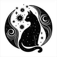 Cat On Crescent vector