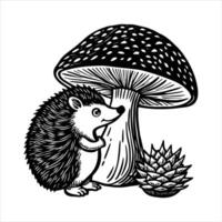 Hedgehog With Mushroom. vector