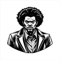 Portrait of a Man with a Large Afro vector
