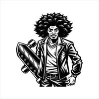 Man with an afro on a skateboard vector