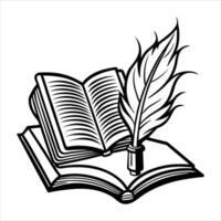A quill pen resting on an open book vector