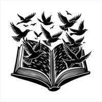 Open Book With Flying Bird vector