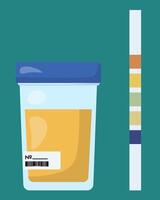 Ketone test, paper strip with colored squares for testing acetone levels and a closed container with a urine sample vector
