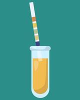 Acetone test, paper strip with colored squares for analysis of acetone level immersed in a test tube with a urine sample vector