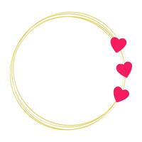 Golden round frame with hearts vector