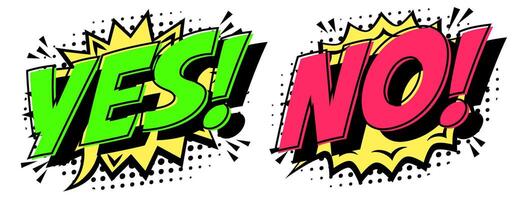Yes and no speech bubble pop art style vector