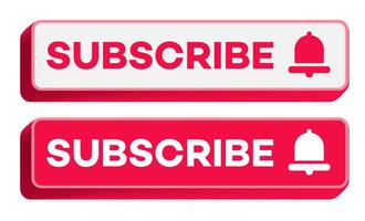 Subscribe button set 3d style red color vector
