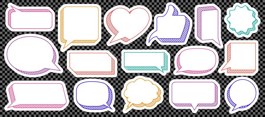 Speech bubble set 3d style cloud talk on black background