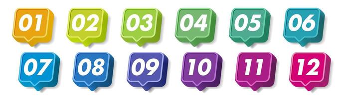 Bullet points numbers from 1 to 12 list markerscolor style vector