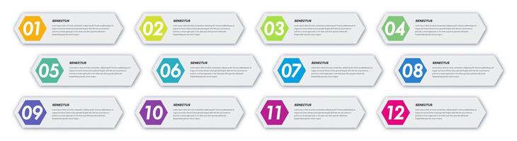 Bullet points numbers from 1 to 12 list markers color vector