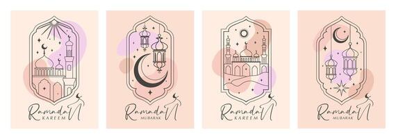 Islamic window card set Boho style vector