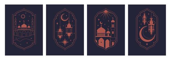Ramadan Kareem greeting card line style vector