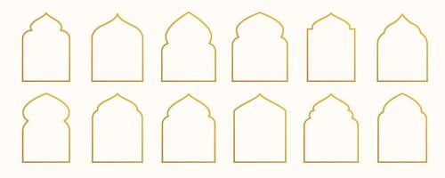Islamic windows and arches set modern color line style vector
