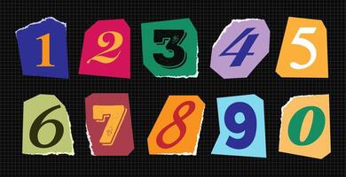 Number set colorful magazine style modern typography vector