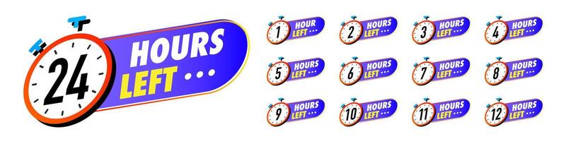 Countdown hours left emblems set vector