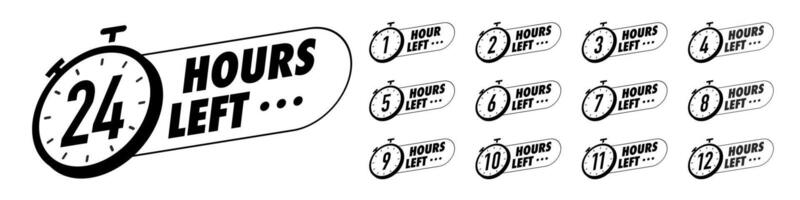 Countdown hours left badge set flat black style vector