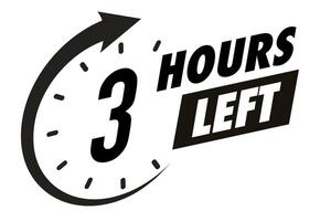 Countdown 3 hours left badge black color vector