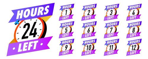 Countdown hours left badge set colorful style vector
