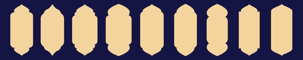 Islamic windows and arches set gold color boho style vector