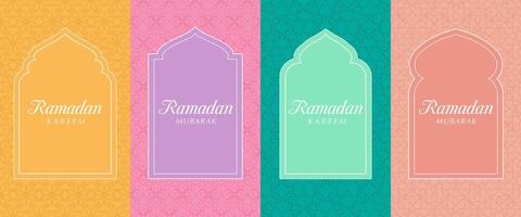 Ramadan Kareem greeting card set color flat style vector