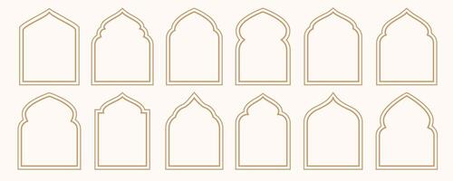 Islamic windows and arches set color line style vector