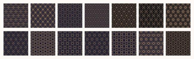 Arabic pattern set line golden outline traditional style vector