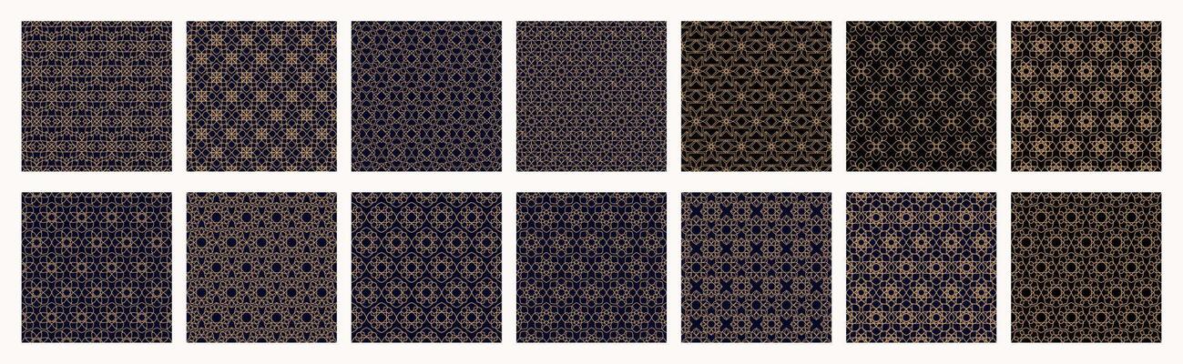 Arabic pattern set line golden outline traditional style