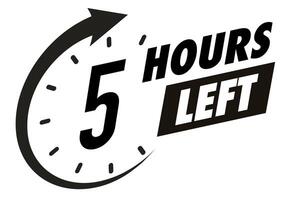 Countdown 5 hours left badge black vector