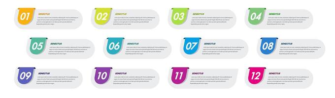 Bullet points numbers from 1 to 12 list markers flat vector