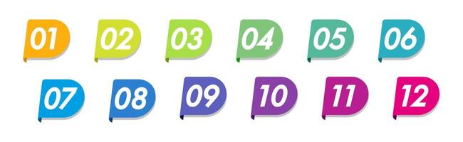 Bullet points numbers from 1 to 12 list markers set color vector