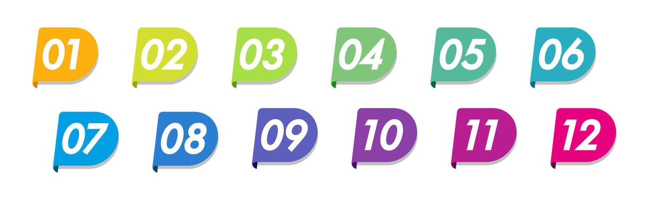 Bullet points numbers from 1 to 12 list markers set color