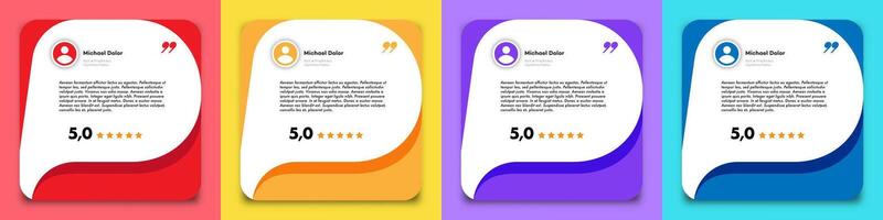 Feedback box set, bubble testimonial banner trendy color vector