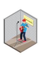 Isometric Studio Music Recording . Soundproof wall in sound studio Man singing into a condenser microphone suitable for graphic asset vector