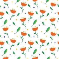 Floral seamless pattern. Repeating design with flowers, leaves and stars on white background. vector
