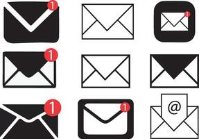 Set of black and white message icons. or electronic mail. message symbols for apps, web and user interface vector