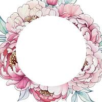 A captivating arrangement of soft pink peonies and elegant leaves forms a stunning floral frame, inviting creativity and inspiration. vector