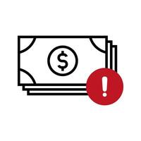 money with exclamation mark icon vector