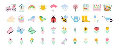 A collection of colorful icons, including a bicycle, a bird, a butterfly vector