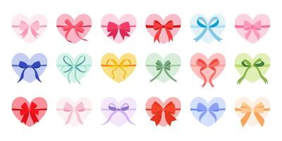 A collection of hearts with different colored bows. The bows are of various colors and sizes, and they are arranged in a row. Concept of joy and celebration, as the hearts vector