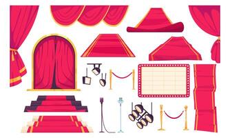 Hand drawn flat red carpet element set vector