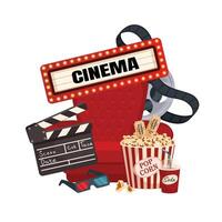 Cinema-Themed Illustration with Popcorn and Clapperboard vector