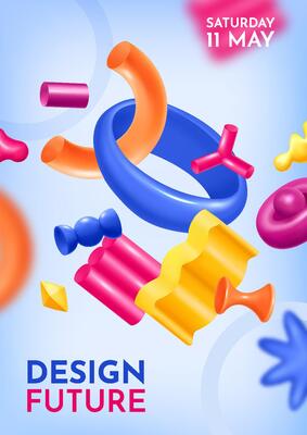 Flyer with 3D abstract shapes in gradient style
