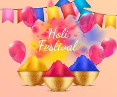 Realistic Holi Festival colorful background set vector